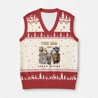 The Big Five South Africa V-Neck Knit Sweater Vest Elephant Lion Rhino Buffalo Leopard Animals Safari Wildlife - Wonder Print Shop