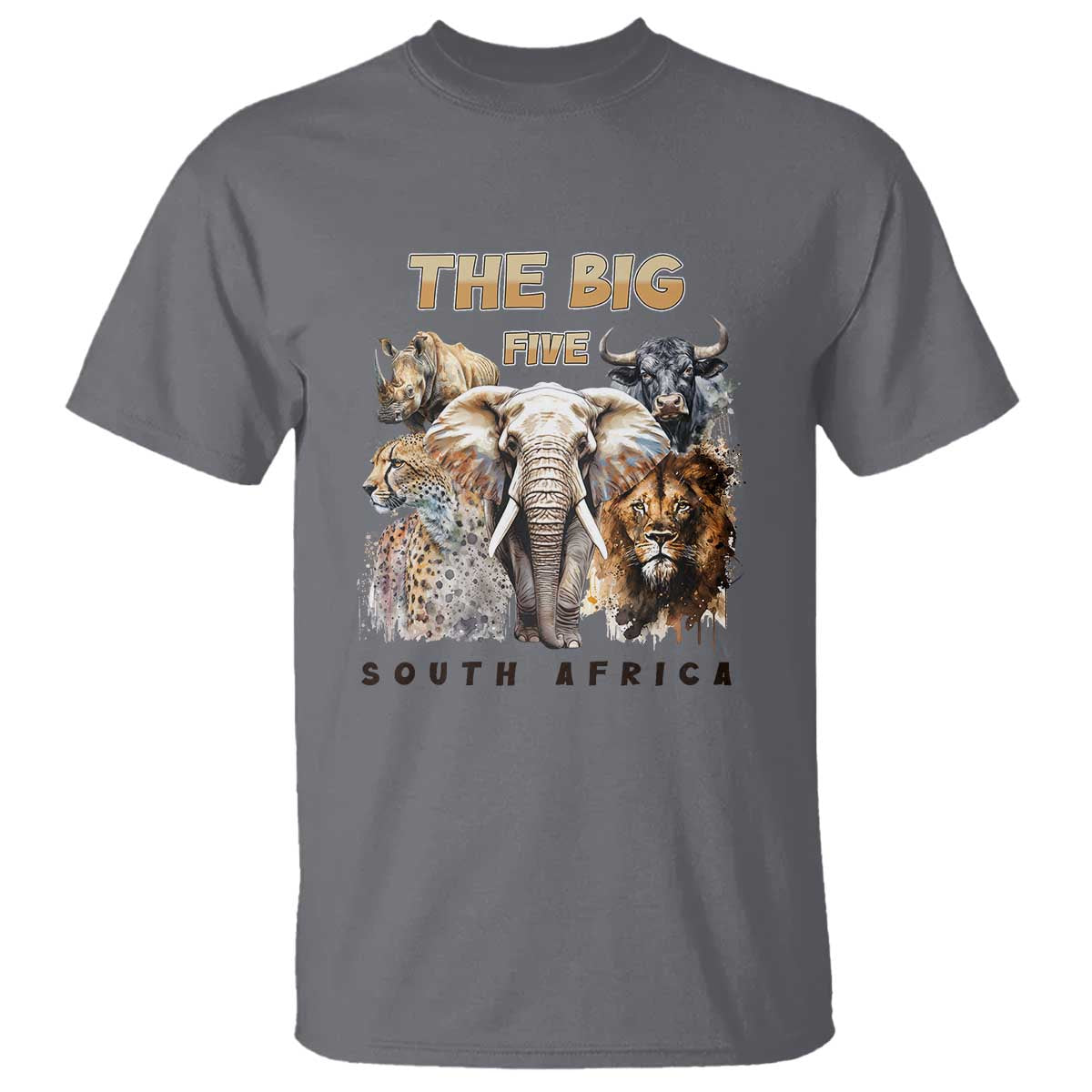 The Big Five South Africa T Shirt Elephant Lion Rhino Buffalo Leopard Animals Safari Wildlife