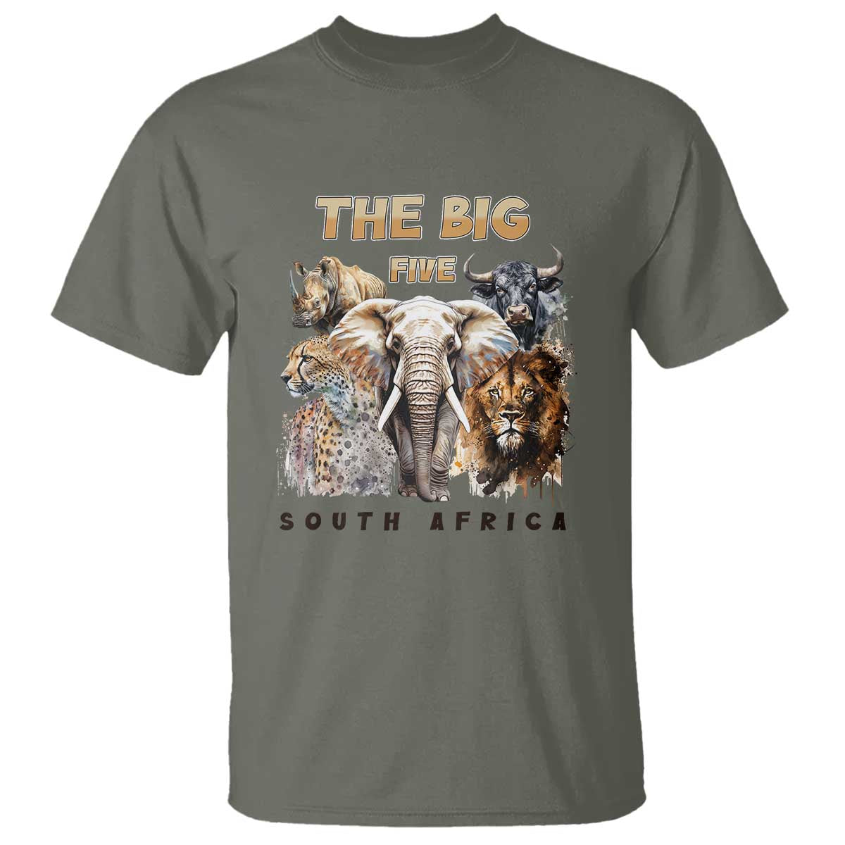 The Big Five South Africa T Shirt Elephant Lion Rhino Buffalo Leopard Animals Safari Wildlife