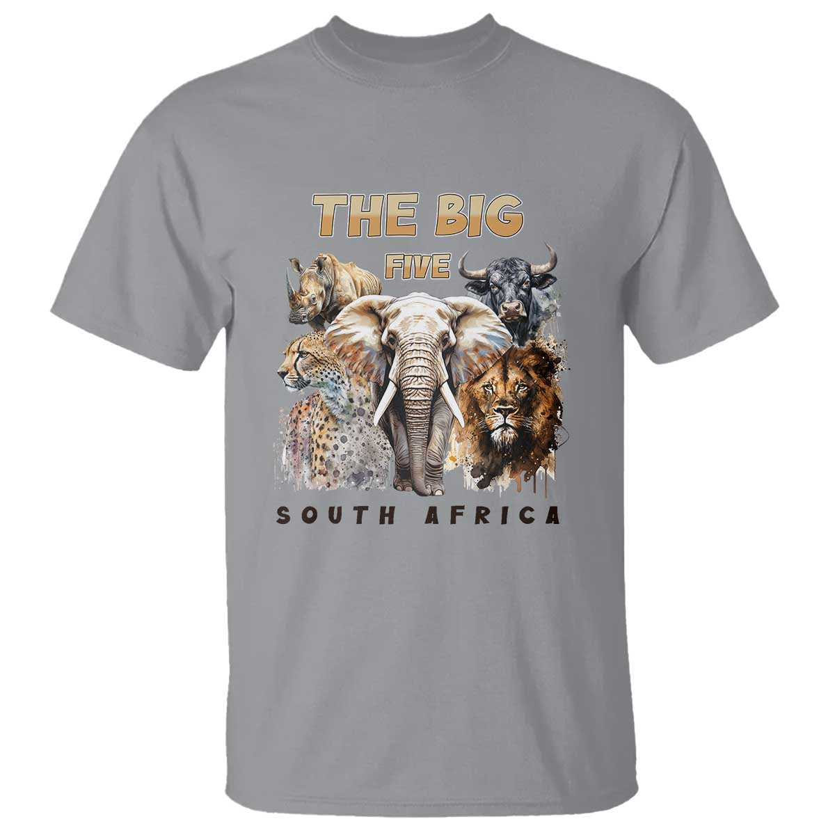 The Big Five South Africa T Shirt Elephant Lion Rhino Buffalo Leopard Animals Safari Wildlife