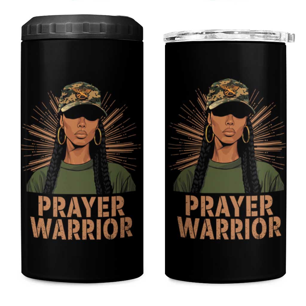 Black Prayer Warrior 4 in 1 Can Cooler Tumbler Jesus God Christian Camo Girl