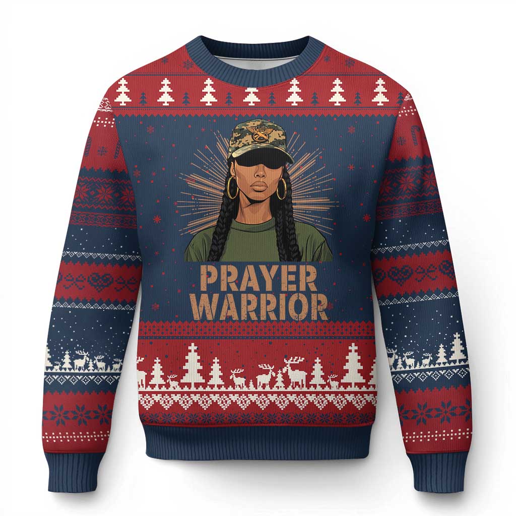 Black Prayer Warrior Ugly Christmas Sweater Jesus God Christian Camo Girl - Wonder Print Shop