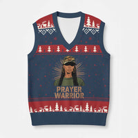 Black Prayer Warrior V-Neck Knit Sweater Vest Jesus God Christian Camo Girl - Wonder Print Shop