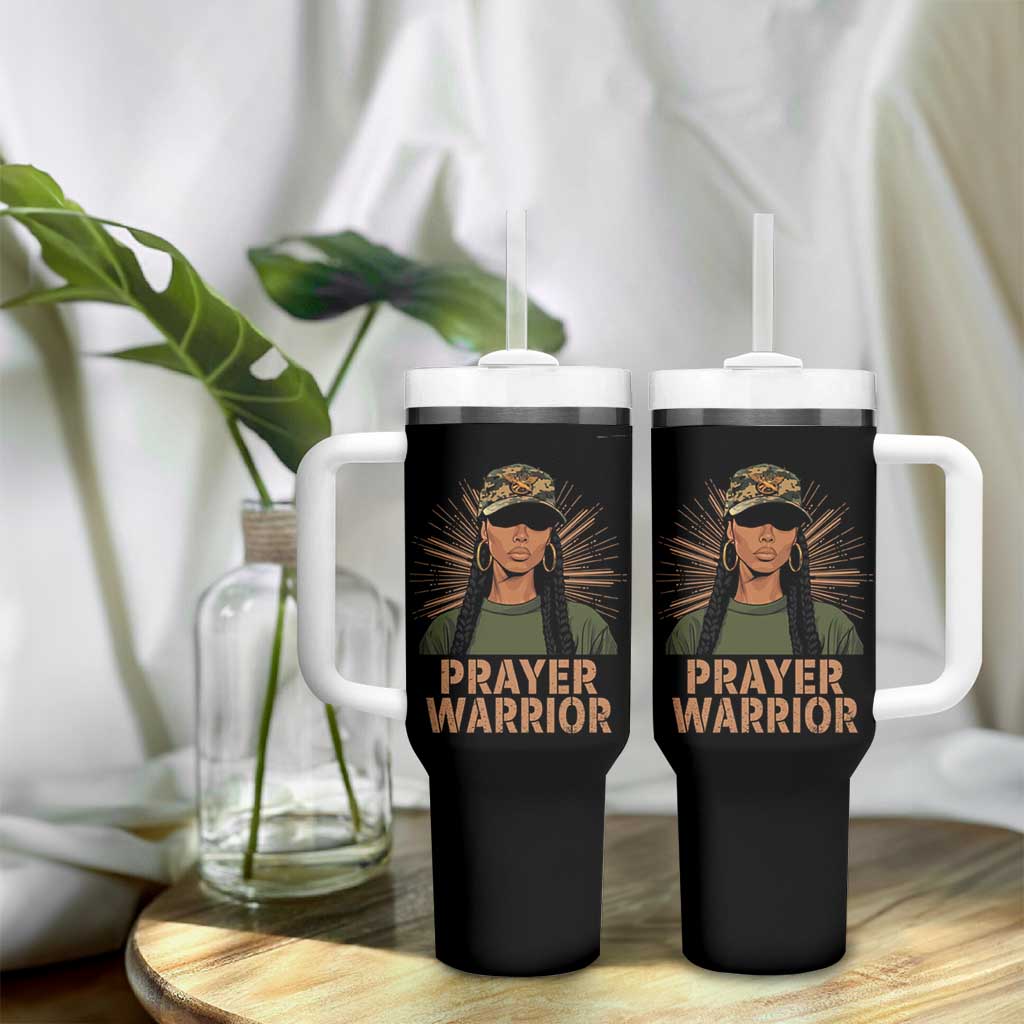 Black Prayer Warrior Tumbler With Handle Jesus God Christian Camo Girl