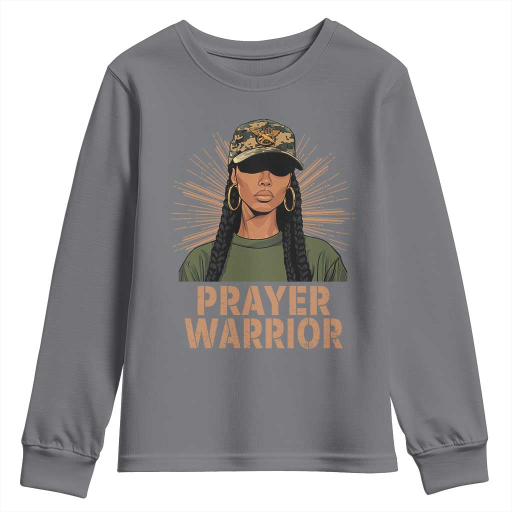 Black Prayer Warrior Youth Sweatshirt Jesus God Christian Camo Girl