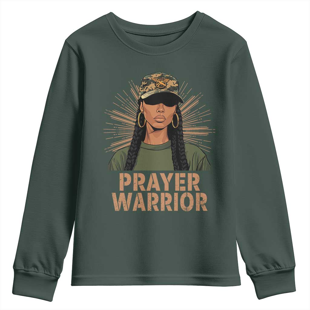 Black Prayer Warrior Youth Sweatshirt Jesus God Christian Camo Girl