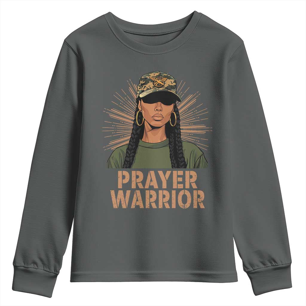 Black Prayer Warrior Youth Sweatshirt Jesus God Christian Camo Girl
