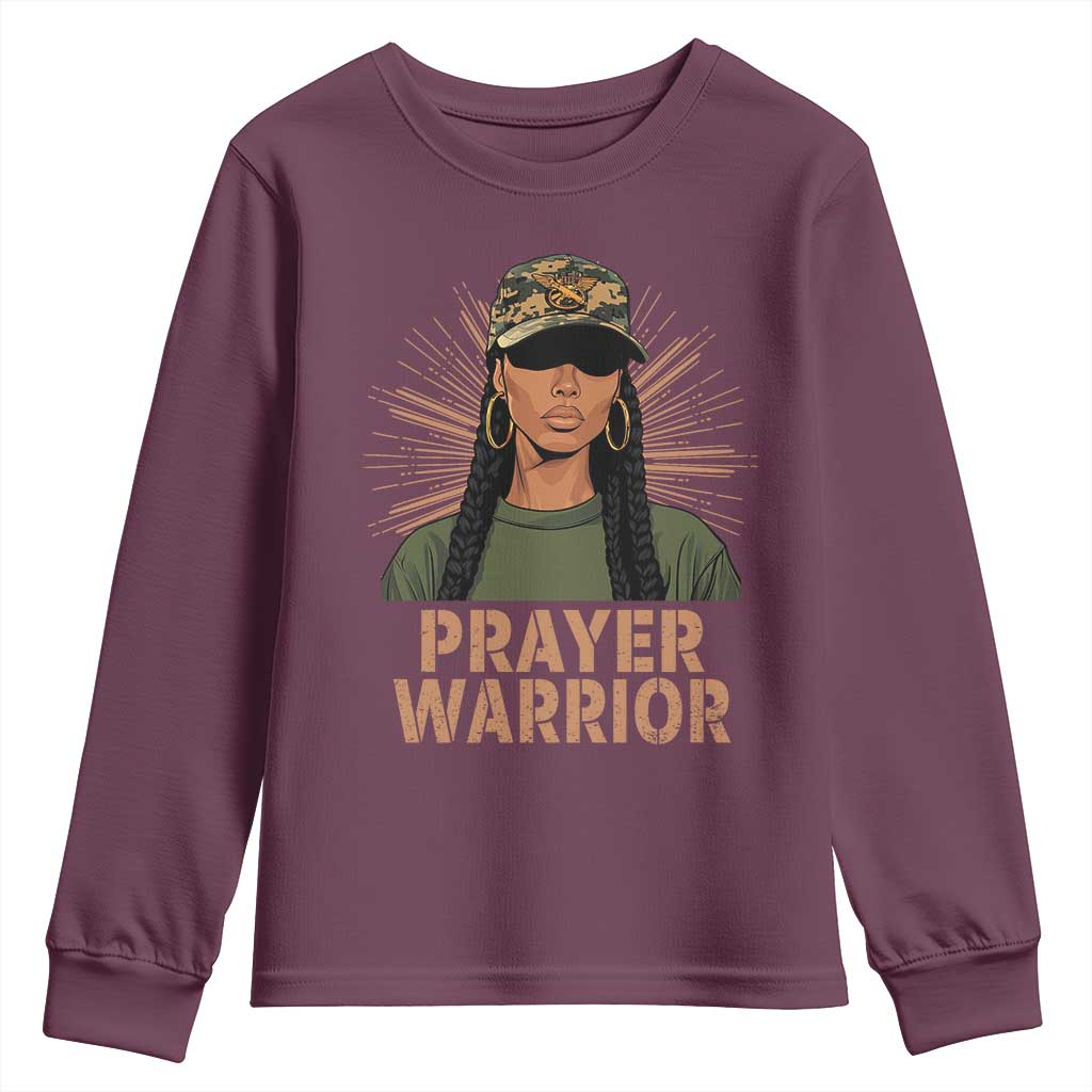 Black Prayer Warrior Youth Sweatshirt Jesus God Christian Camo Girl