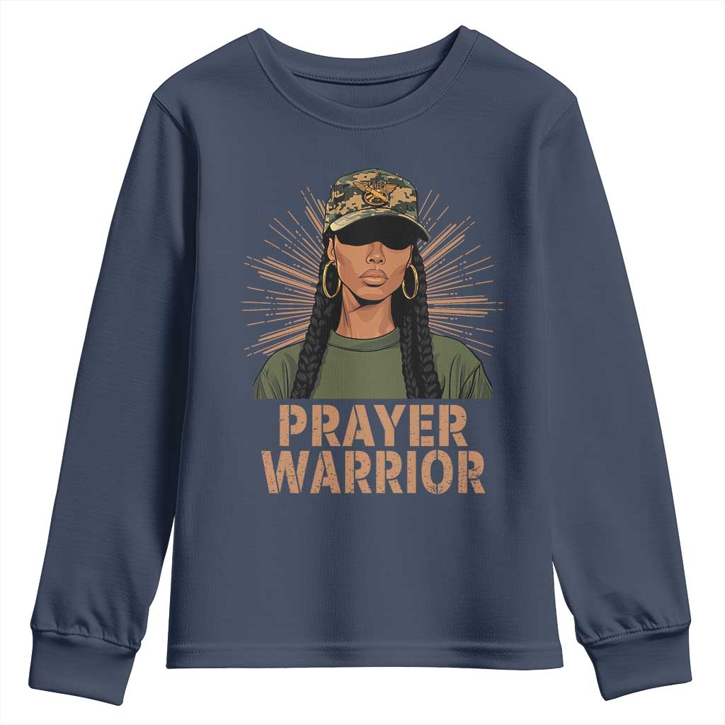 Black Prayer Warrior Youth Sweatshirt Jesus God Christian Camo Girl