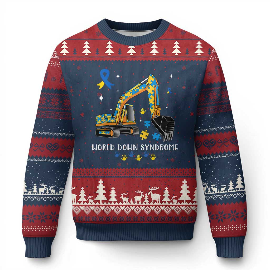World Down Syndrome Awareness Day Bulldozer Ugly Christmas Sweater - Wonder Print Shop