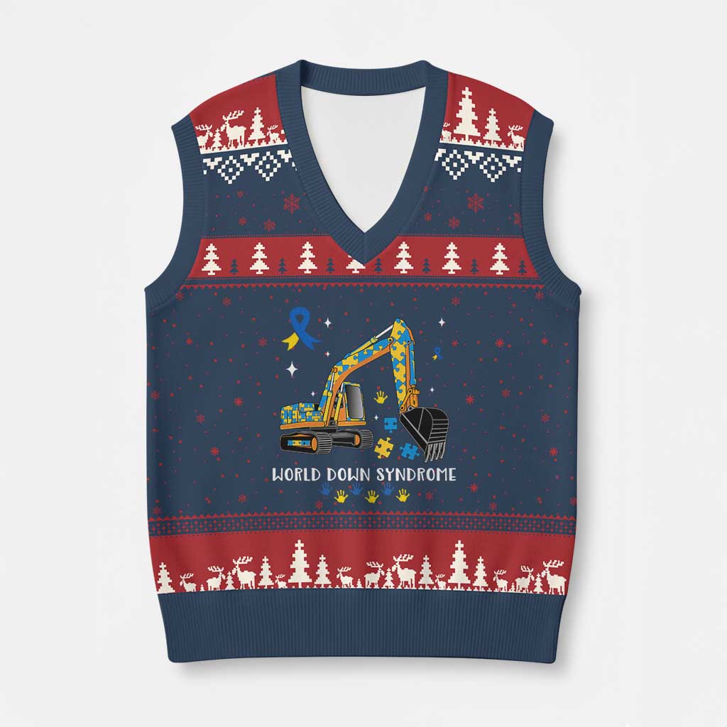 World Down Syndrome Awareness Day Bulldozer V-Neck Knit Sweater Vest - Wonder Print Shop
