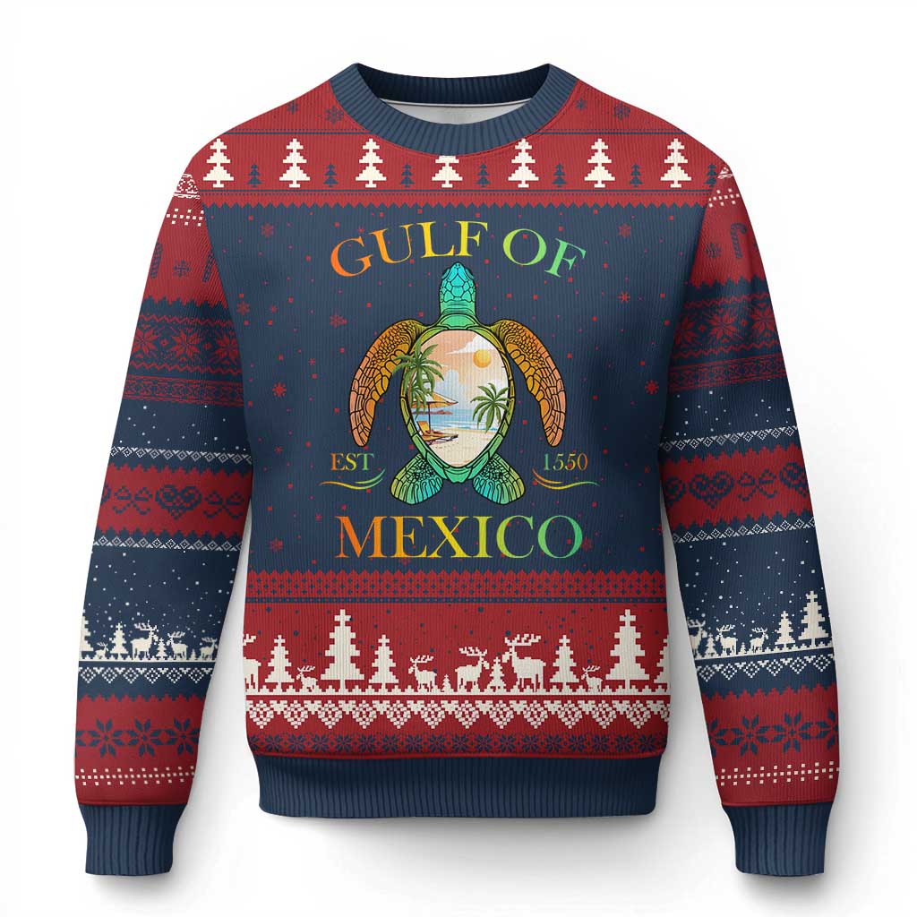 Gulf Of USA Est 2025 Ugly Christmas Sweater Funny Turtle Beach Vibe - Wonder Print Shop