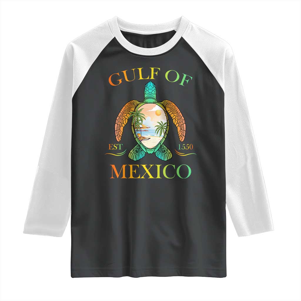 Gulf Of America Est 2025 Raglan Shirt Funny Turtle Beach Vibe