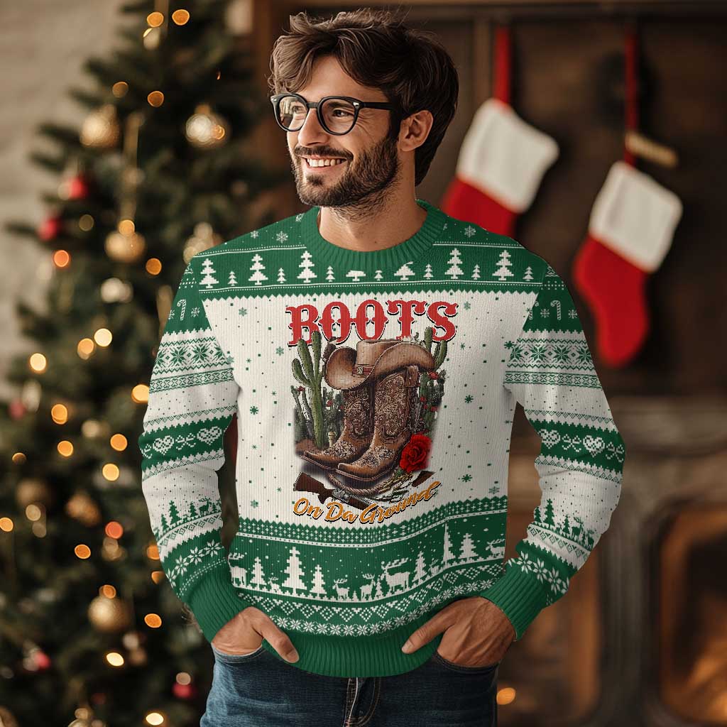 Boots On The Ground Ugly Christmas Sweater Cowgirl Line Dance Western Cowboy - Wonder Print Shop