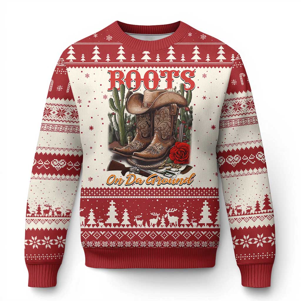 Boots On The Ground Ugly Christmas Sweater Cowgirl Line Dance Western Cowboy - Wonder Print Shop