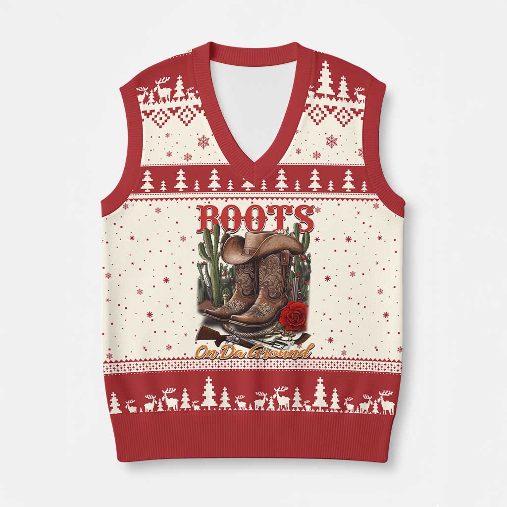 Boots On The Ground V-Neck Knit Sweater Vest Cowgirl Line Dance Western Cowboy - Wonder Print Shop