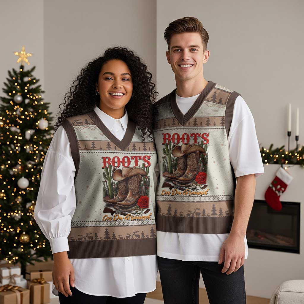 Boots On The Ground V-Neck Knit Sweater Vest Cowgirl Line Dance Western Cowboy - Wonder Print Shop