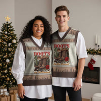 Boots On The Ground V-Neck Knit Sweater Vest Cowgirl Line Dance Western Cowboy - Wonder Print Shop