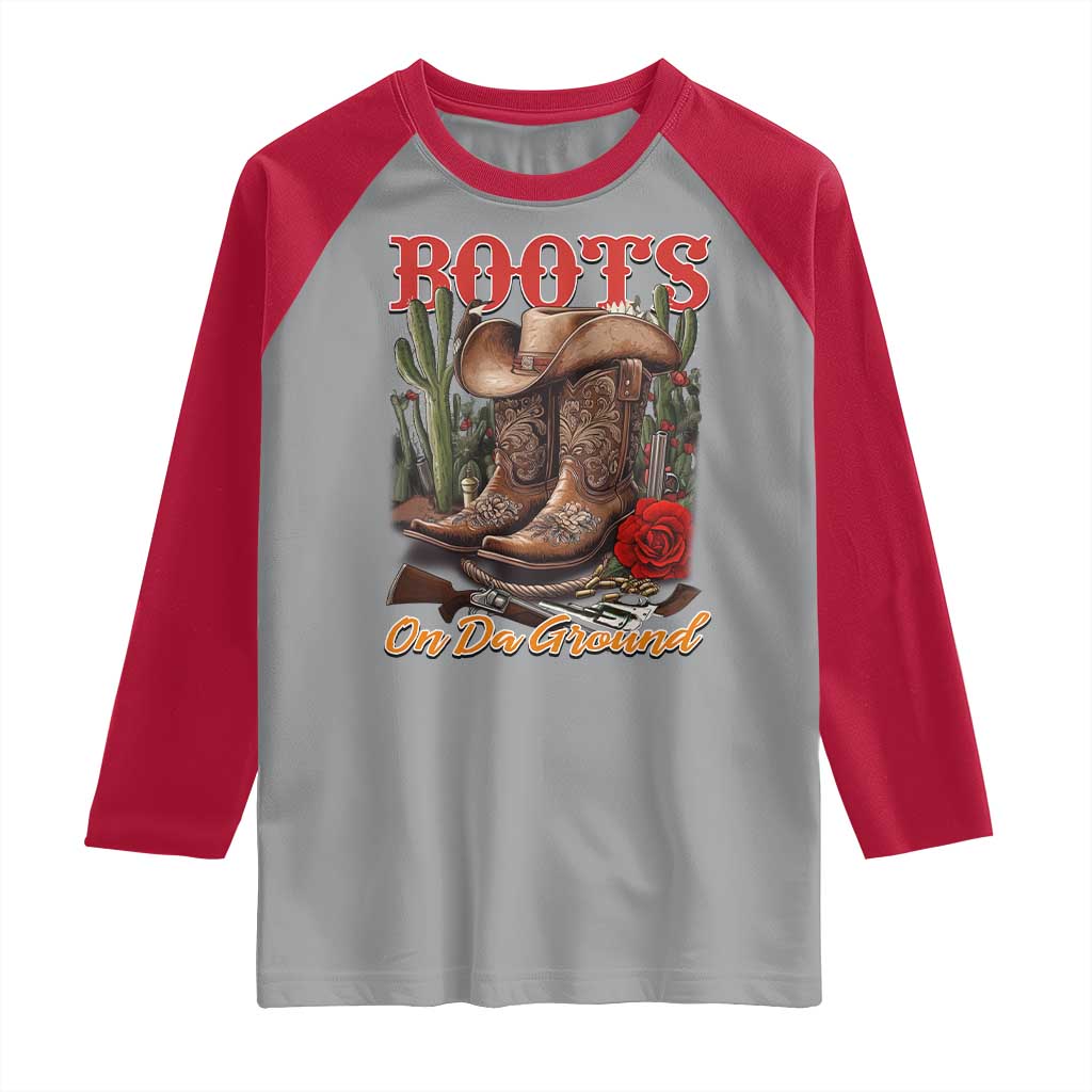 Boots On The Ground Raglan Shirt Cowgirl Line Dance Western Cowboy