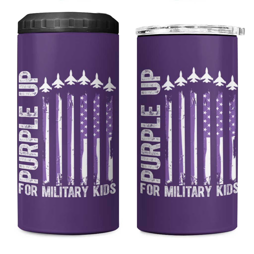 Purple Up For Military Kids 4 in 1 Can Cooler Tumbler American Flag Air Force Military Child Month