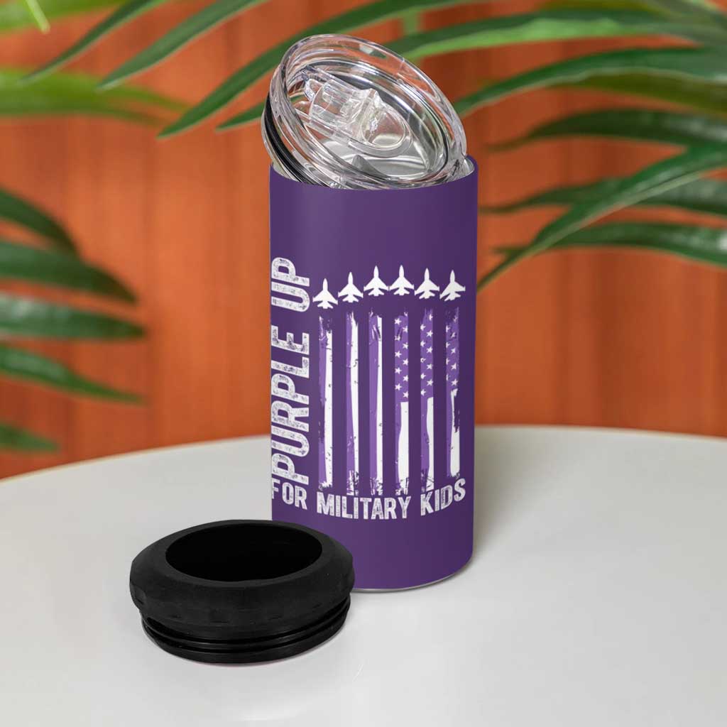 Purple Up For Military Kids 4 in 1 Can Cooler Tumbler American Flag Air Force Military Child Month