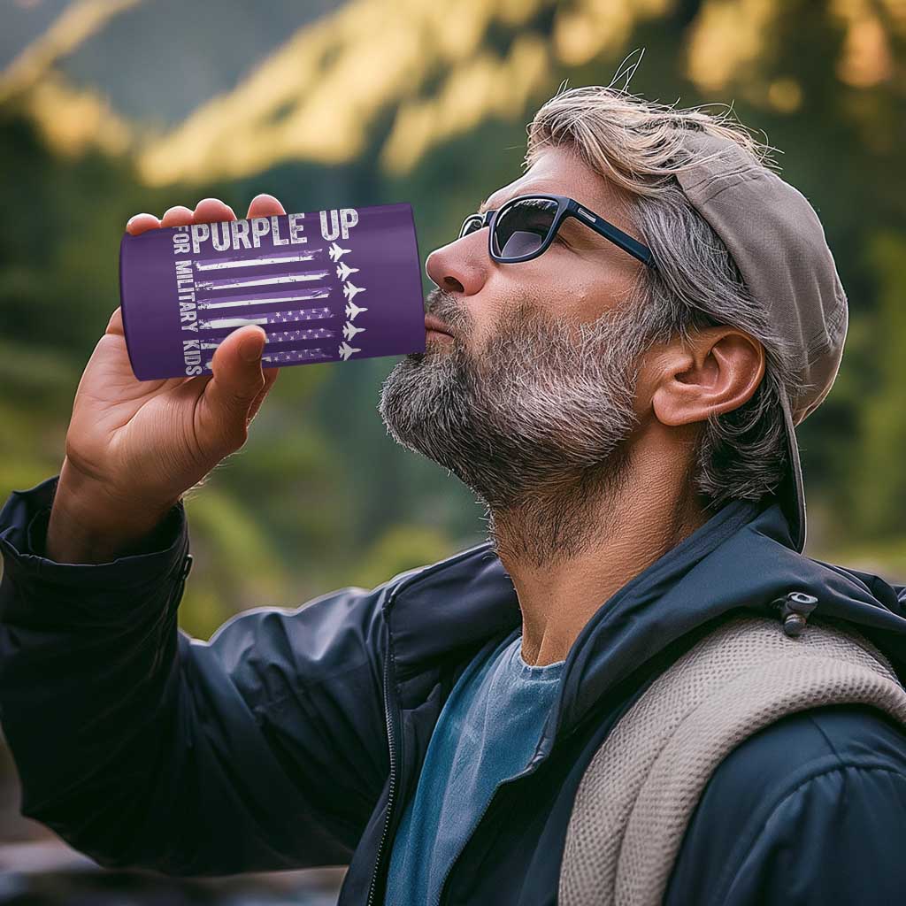 Purple Up For Military Kids 4 in 1 Can Cooler Tumbler American Flag Air Force Military Child Month