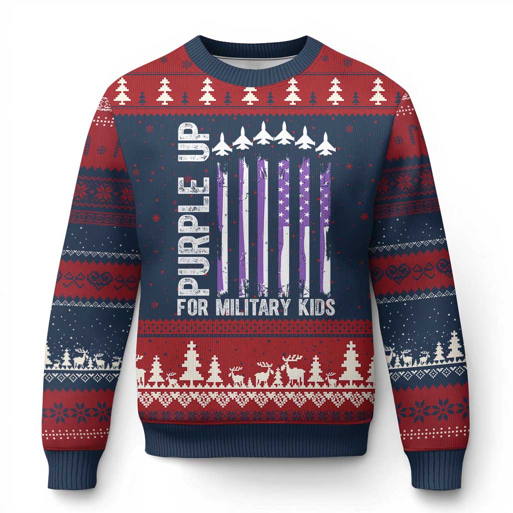 Purple Up For Military Kids Ugly Christmas Sweater American Flag Air Force Military Child Month - Wonder Print Shop