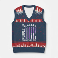 Purple Up For Military Kids V-Neck Knit Sweater Vest American Flag Air Force Military Child Month - Wonder Print Shop