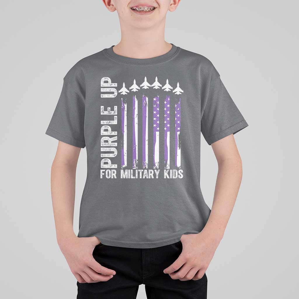 Purple Up For Military Kids T Shirt For Kid American Flag Air Force Military Child Month