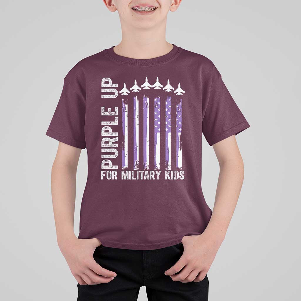Purple Up For Military Kids T Shirt For Kid American Flag Air Force Military Child Month