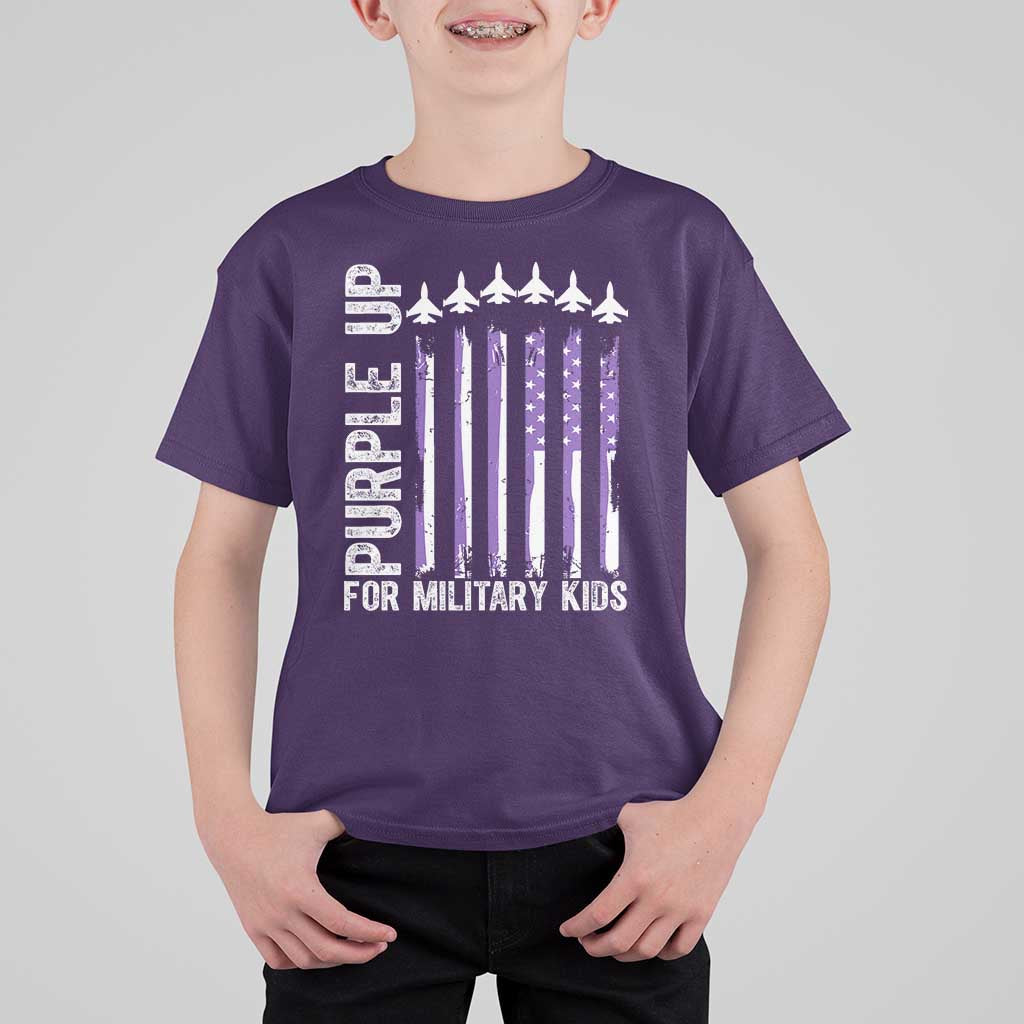 Purple Up For Military Kids T Shirt For Kid American Flag Air Force Military Child Month