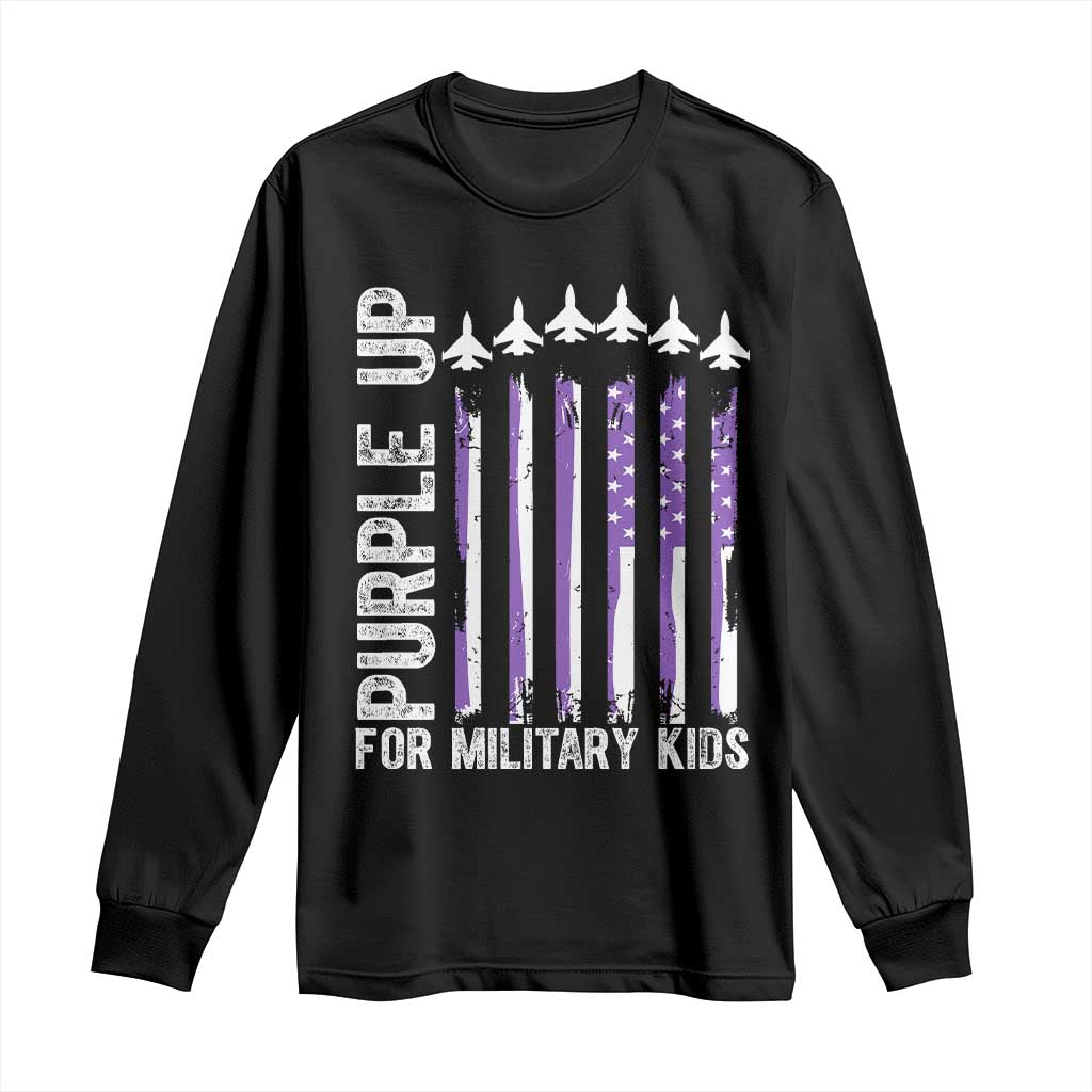 Purple Up For Military Kids Long Sleeve Shirt American Flag Air Force Military Child Month