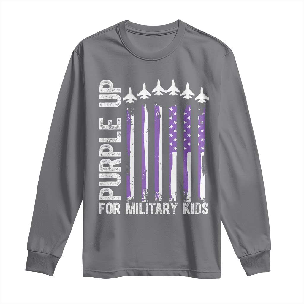 Purple Up For Military Kids Long Sleeve Shirt American Flag Air Force Military Child Month