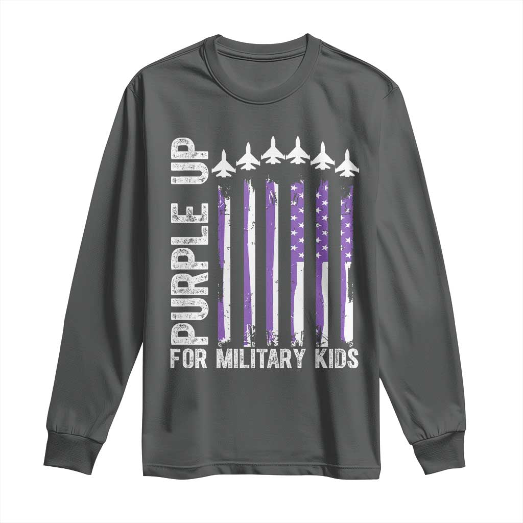 Purple Up For Military Kids Long Sleeve Shirt American Flag Air Force Military Child Month