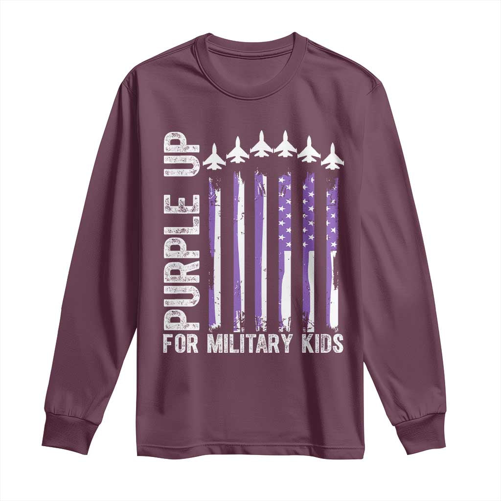 Purple Up For Military Kids Long Sleeve Shirt American Flag Air Force Military Child Month