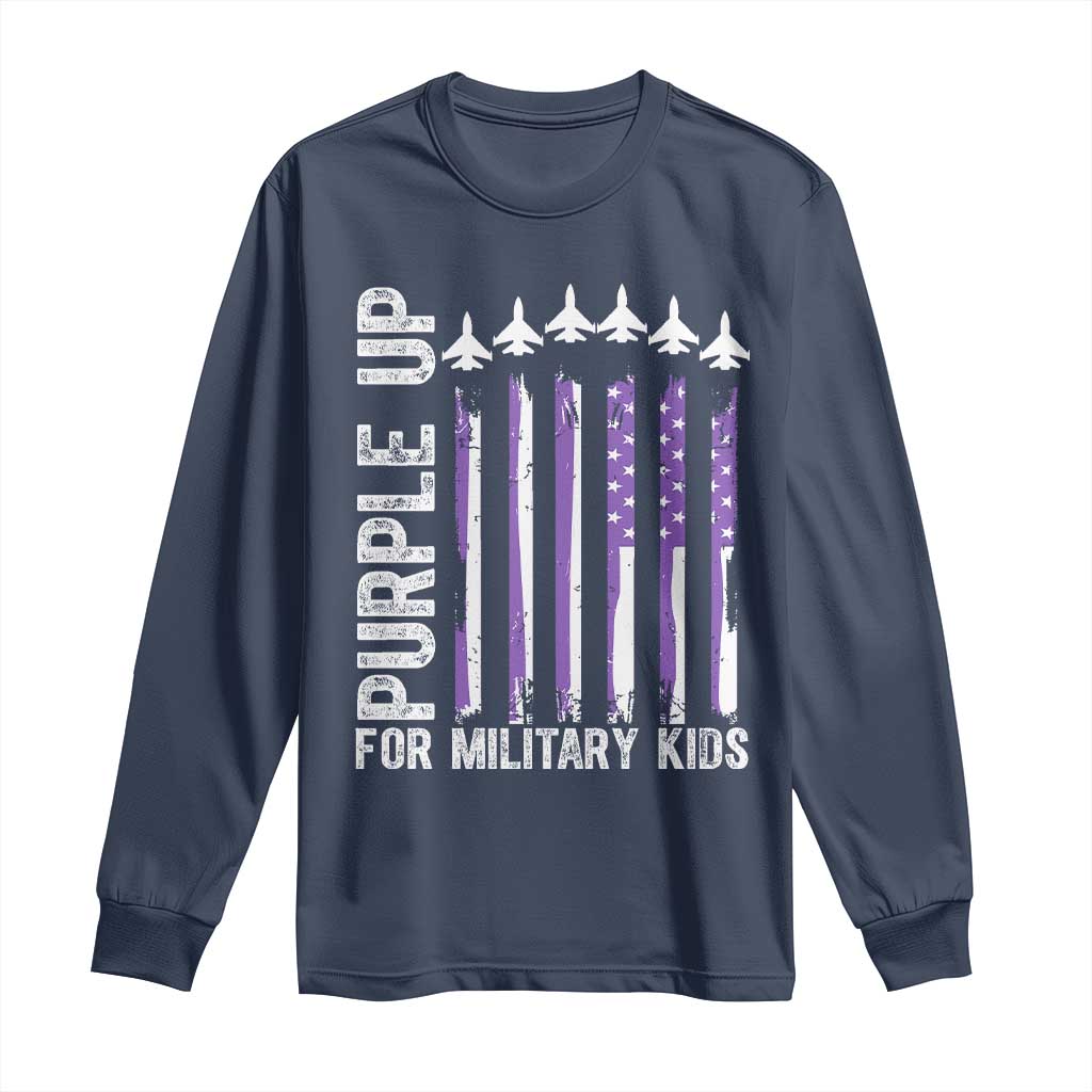 Purple Up For Military Kids Long Sleeve Shirt American Flag Air Force Military Child Month