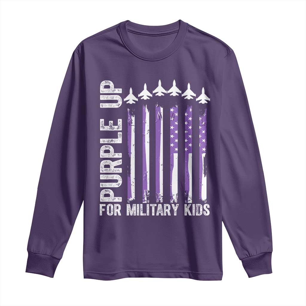 Purple Up For Military Kids Long Sleeve Shirt American Flag Air Force Military Child Month