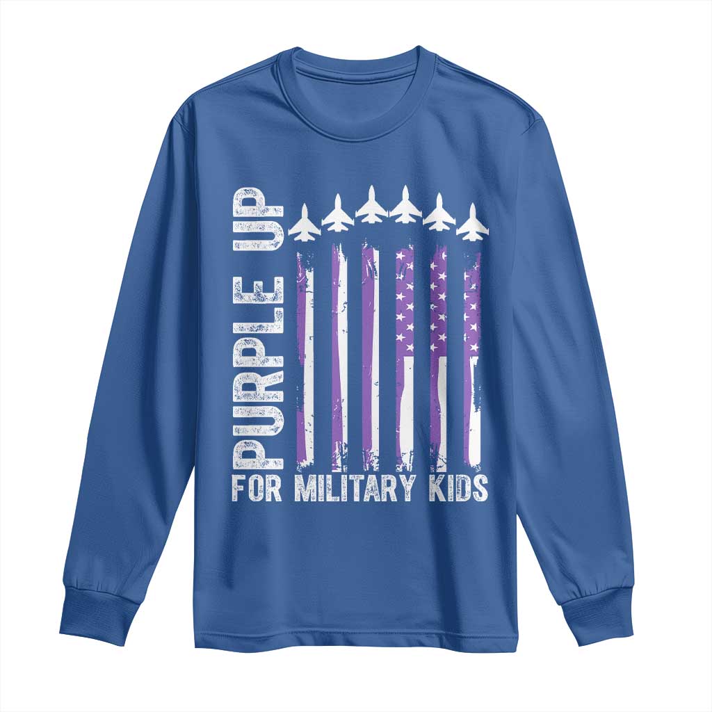 Purple Up For Military Kids Long Sleeve Shirt American Flag Air Force Military Child Month