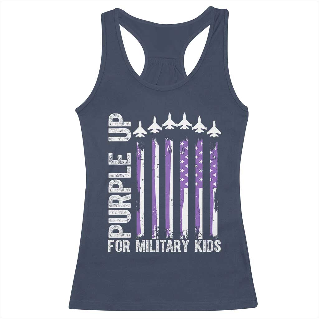 Purple Up For Military Kids Racerback Tank Top American Flag Air Force Military Child Month