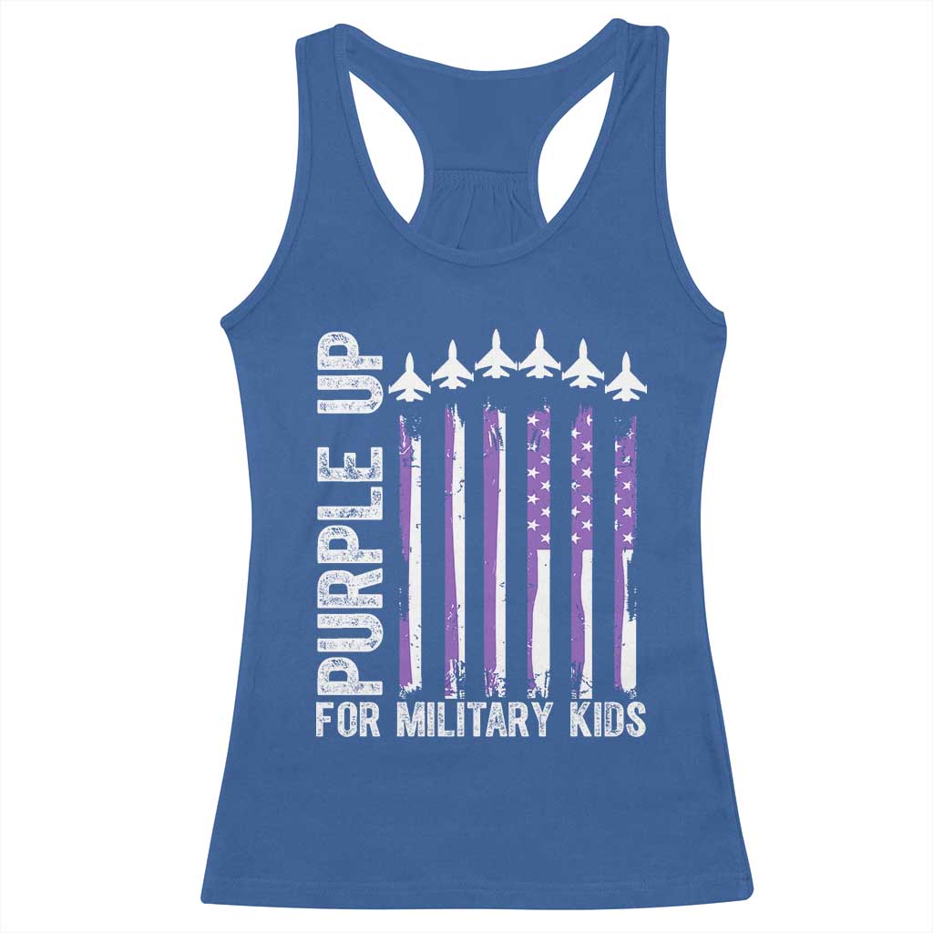 Purple Up For Military Kids Racerback Tank Top American Flag Air Force Military Child Month