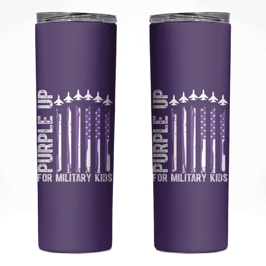 Purple Up For Military Kids Skinny Tumbler American Flag Air Force Military Child Month