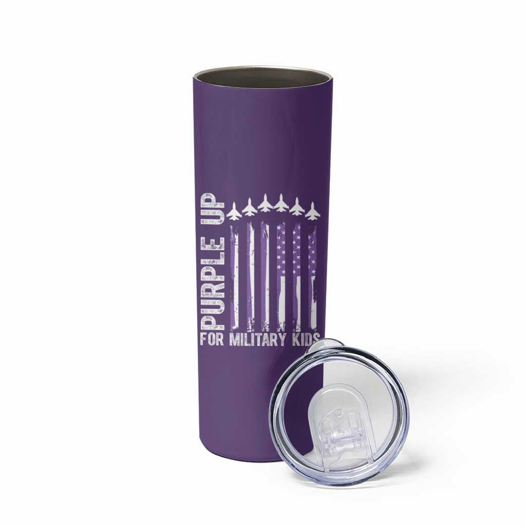Purple Up For Military Kids Skinny Tumbler American Flag Air Force Military Child Month