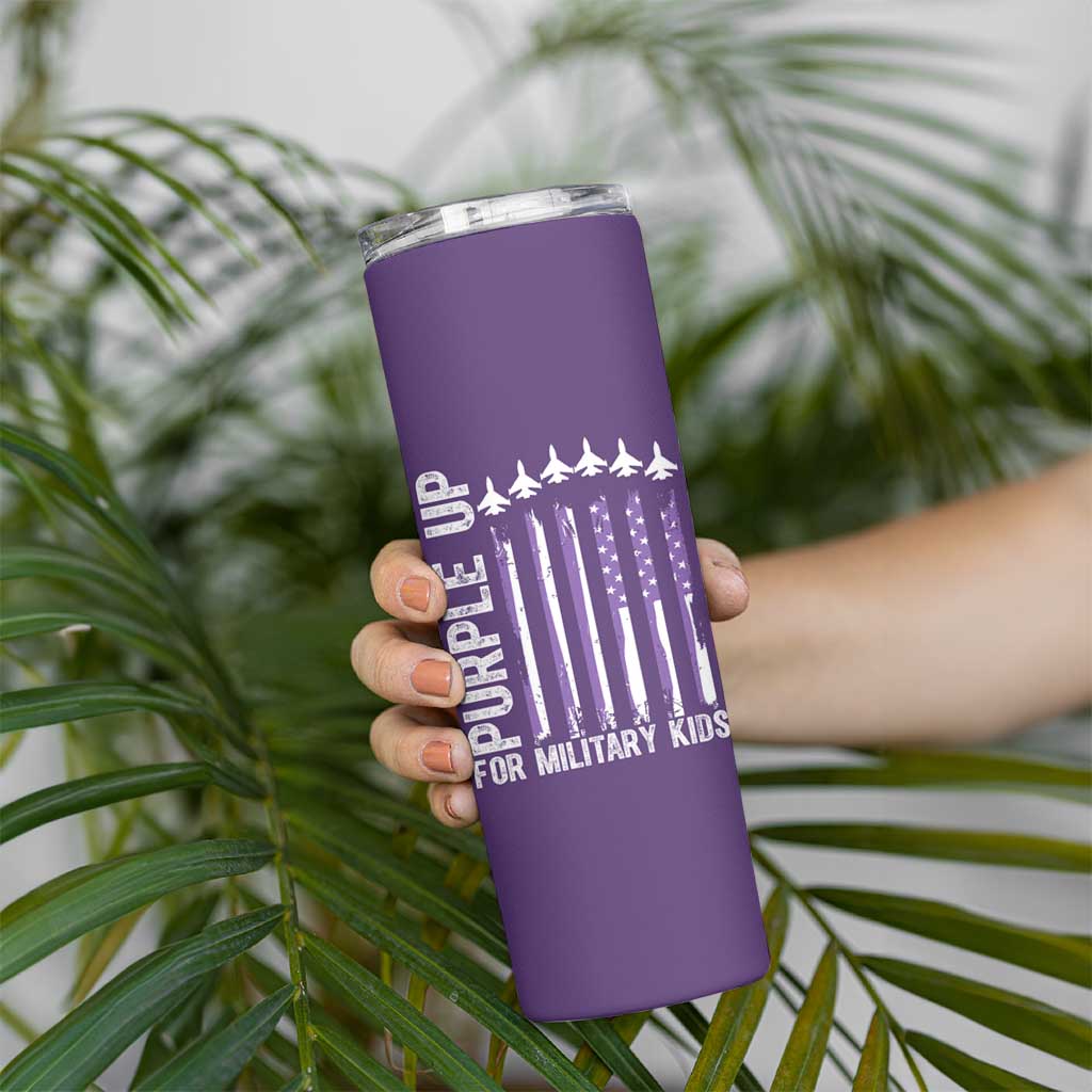 Purple Up For Military Kids Skinny Tumbler American Flag Air Force Military Child Month