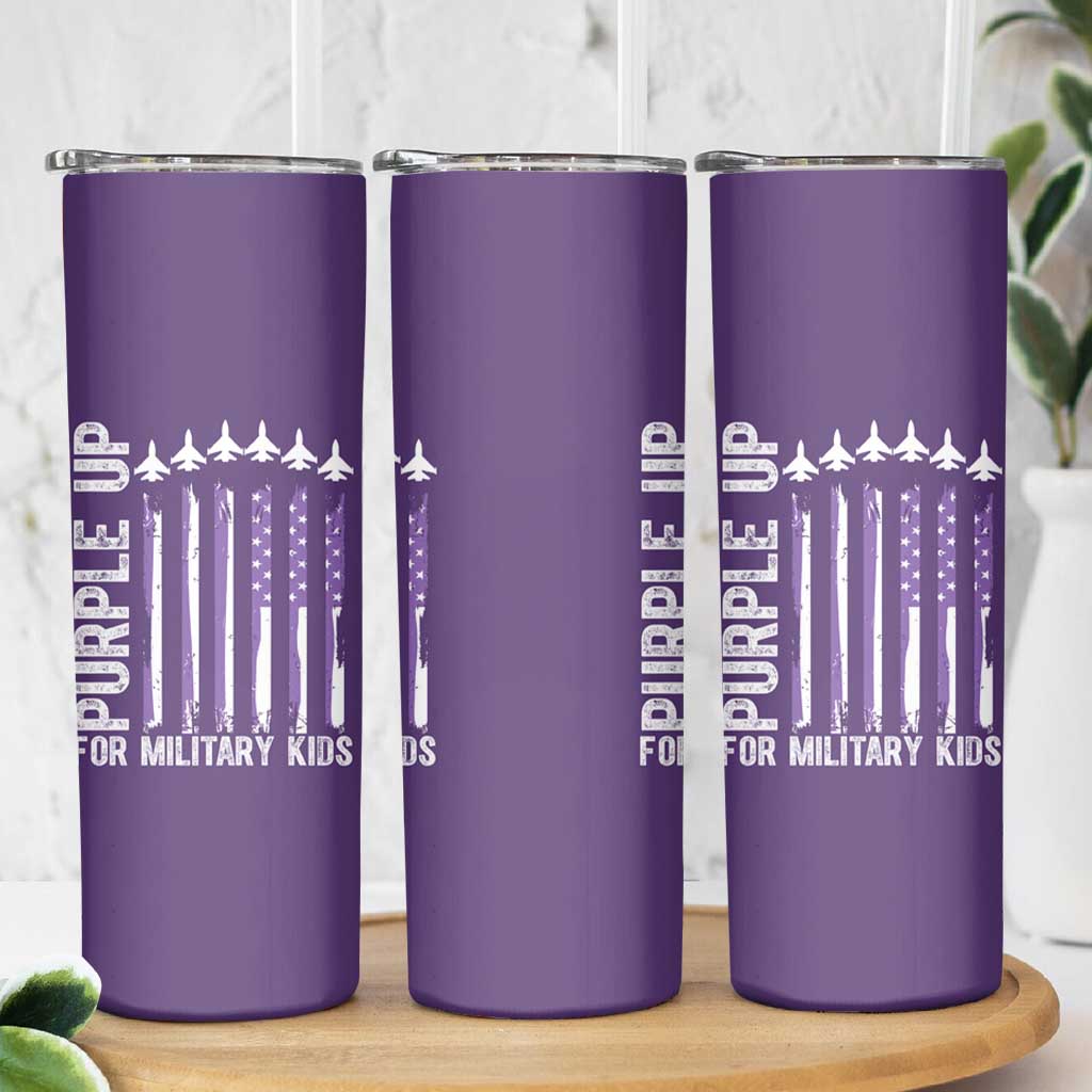 Purple Up For Military Kids Skinny Tumbler American Flag Air Force Military Child Month