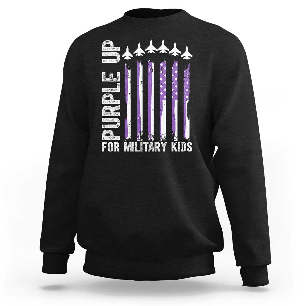 Purple Up For Military Kids Sweatshirt American Flag Air Force Military Child Month