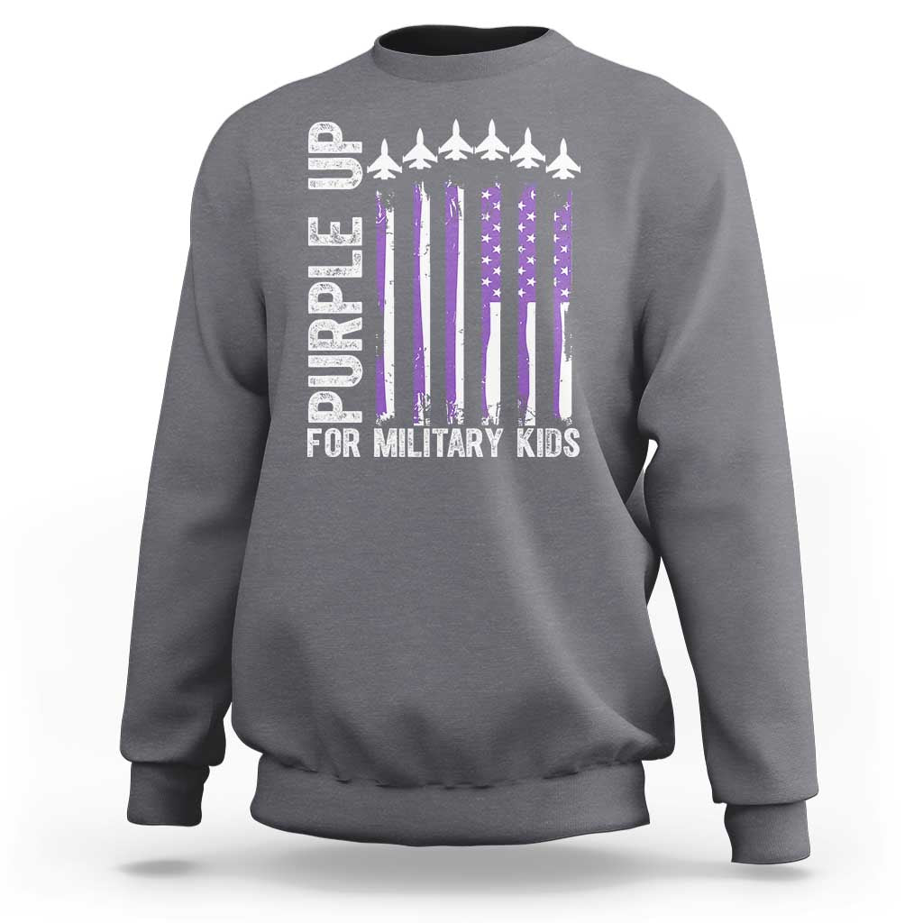 Purple Up For Military Kids Sweatshirt American Flag Air Force Military Child Month