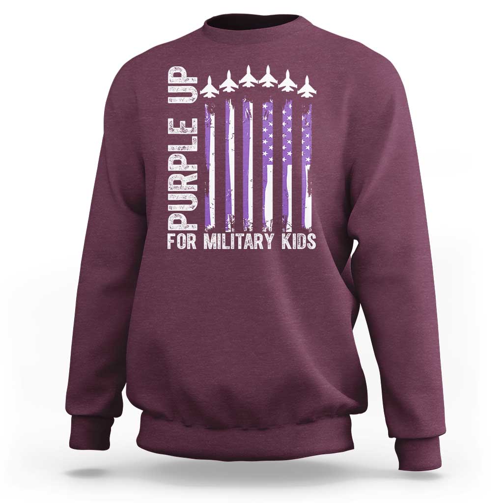Purple Up For Military Kids Sweatshirt American Flag Air Force Military Child Month