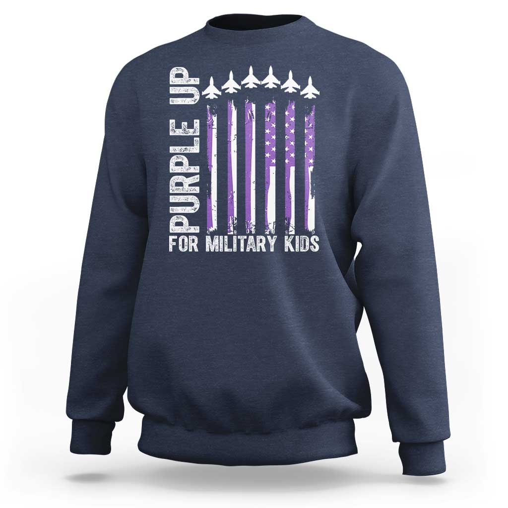Purple Up For Military Kids Sweatshirt American Flag Air Force Military Child Month