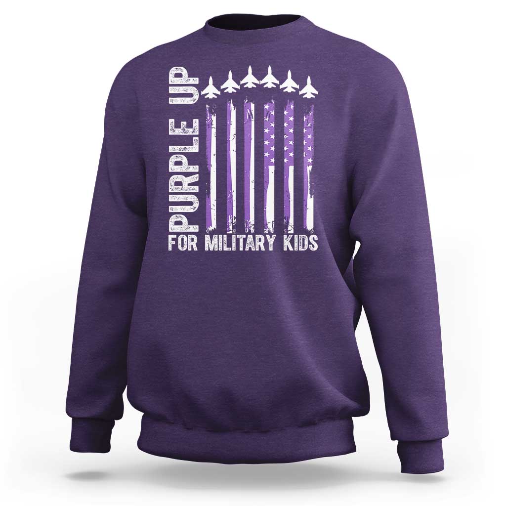 Purple Up For Military Kids Sweatshirt American Flag Air Force Military Child Month