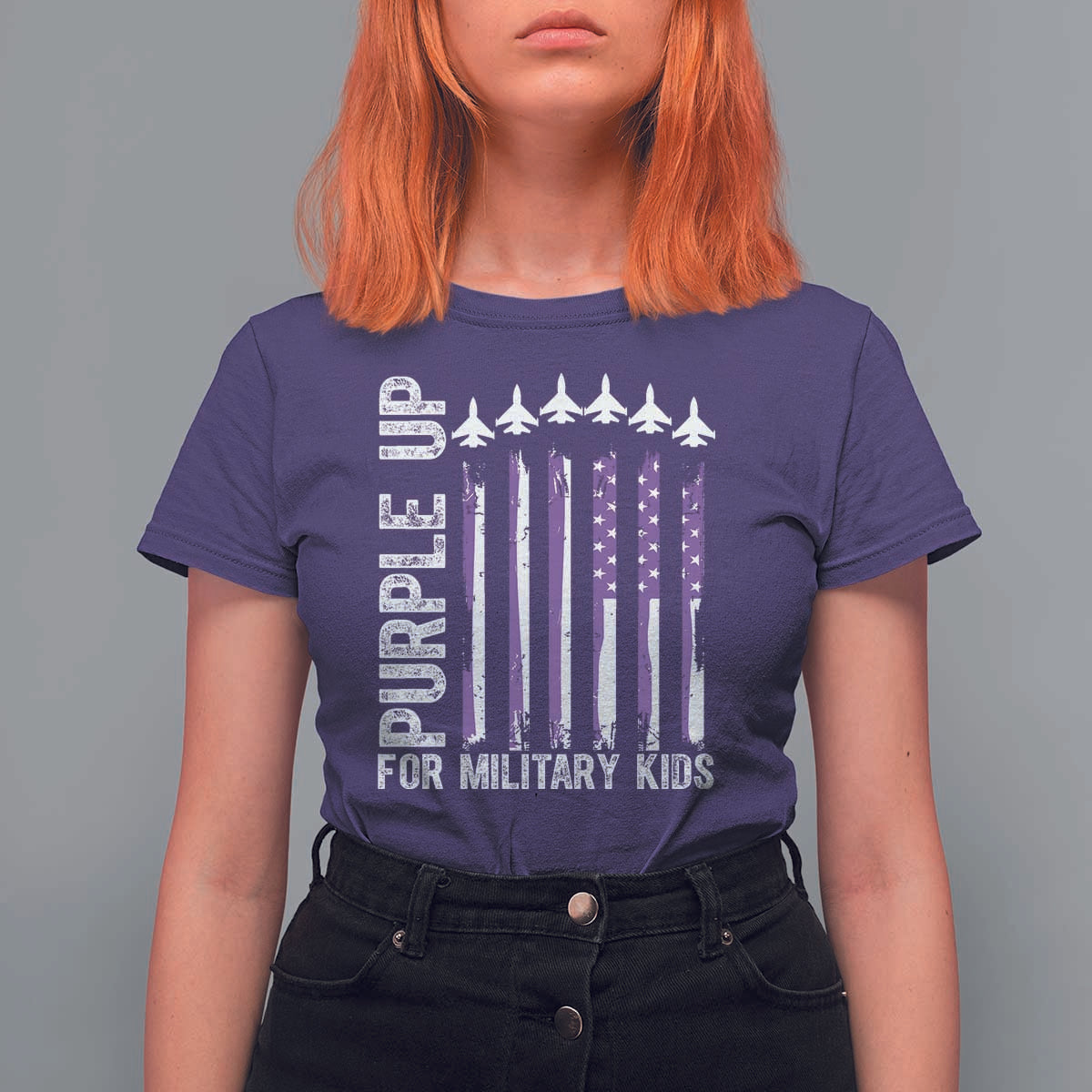 Purple Up For Military Kids T Shirt For Women American Flag Air Force Military Child Month